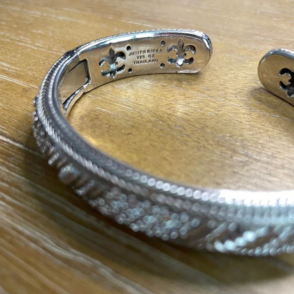 Judith Ripka Sterling Silver Women Cuff Bracelet CZ Hinge